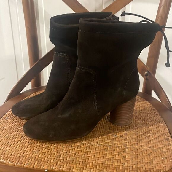 Madewell brown chocolate suede fold down tie back heeled bootie 7 - Picture 4 of 9